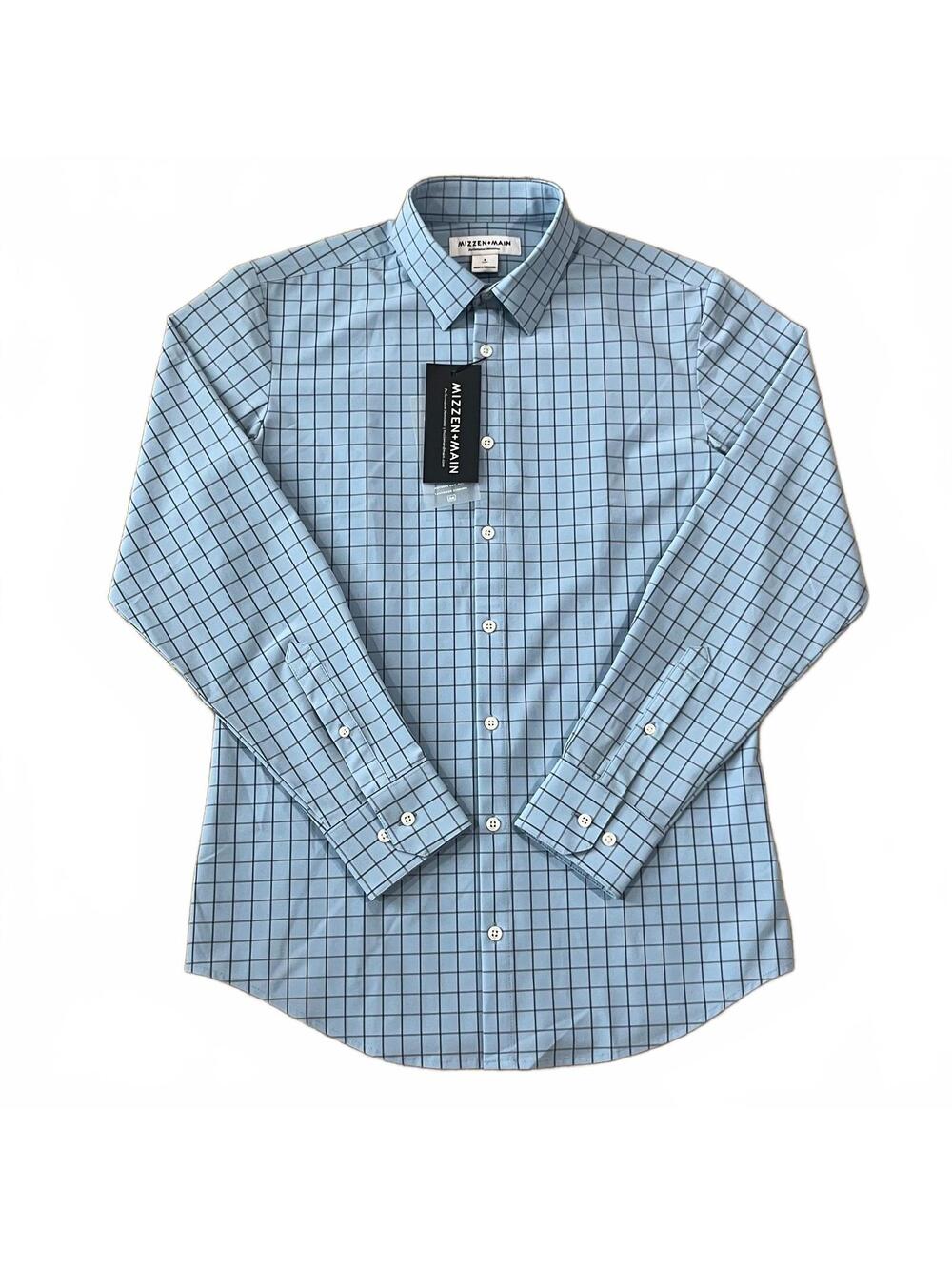 NWT Mizzen + Main Leeward Performance Long Sleeve Shirt Blue Plaid Size Small